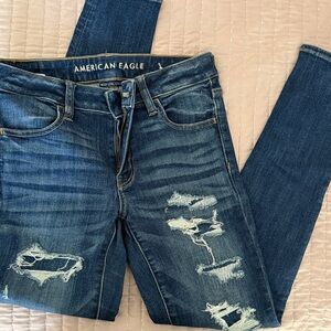 American Eagle Outfitters Blue Distressed Skinny Jeans